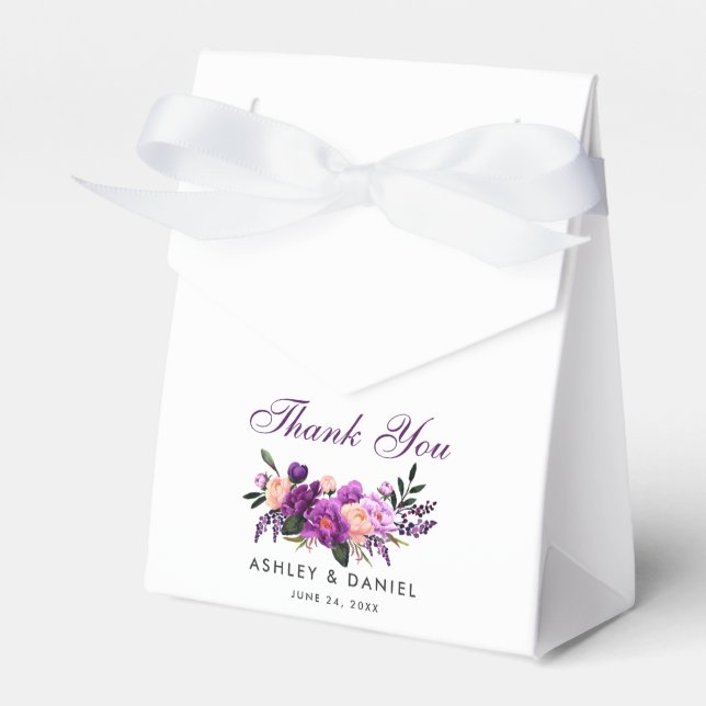Ultra Violet Purple Floral Thank You Wedding PS Favour Box (Front Side)