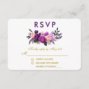 Ultra Violet Purple Floral Watercolor Wedding G RSVP Card