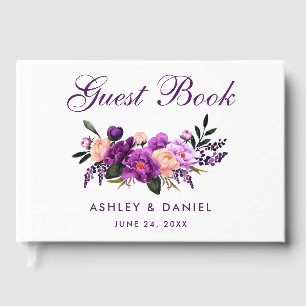 Ultra Violet Purple Floral Watercolor Wedding P Guest Book