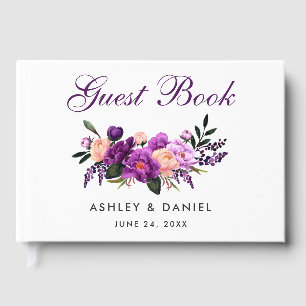 Ultra Violet Purple Floral Watercolor Wedding PS Guest Book