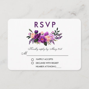 Ultra Violet Purple Floral Watercolor Wedding PS RSVP Card
