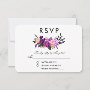 Ultra Violet Purple Floral Watercolor Wedding RSVP Card