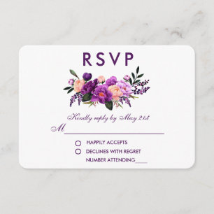 Ultra Violet Purple Floral Watercolor Wedding VP RSVP Card