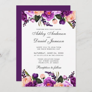 Ultra Violet Purple   Floral Wedding Invitation GP