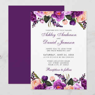 Ultra Violet Purple   Floral Wedding Invitation P