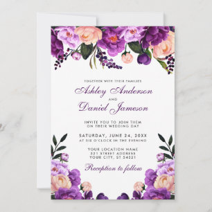 Ultra Violet Purple Floral Wedding Invitation PS