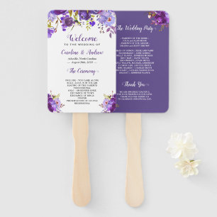 Ultra Violet Purple Floral Wedding Program Hand Fan