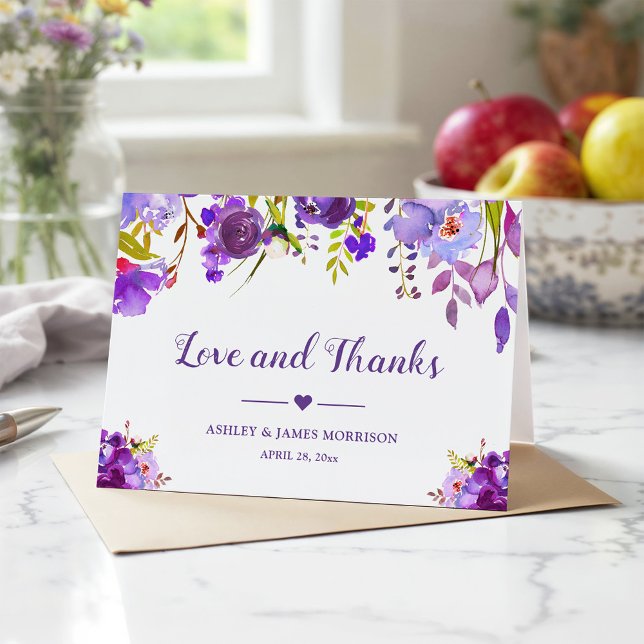 Ultra Violet Purple Floral Wedding Thank You (Creator Uploaded)