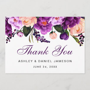 Ultra Violet Purple Floral Wedding Thank You Card