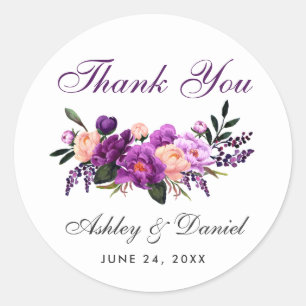 Ultra Violet Purple Floral Wedding Thank You G Classic Round Sticker