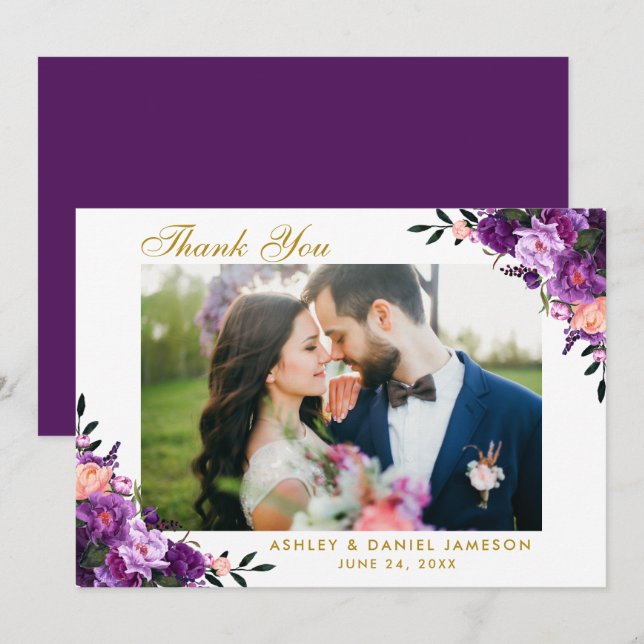 Ultra Violet Purple Floral Wedding Thank You GP (Front/Back)