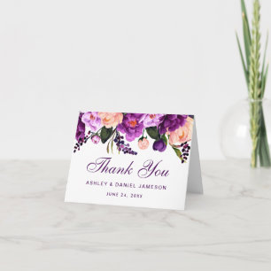 Ultra Violet Purple Floral Wedding Thank You Note