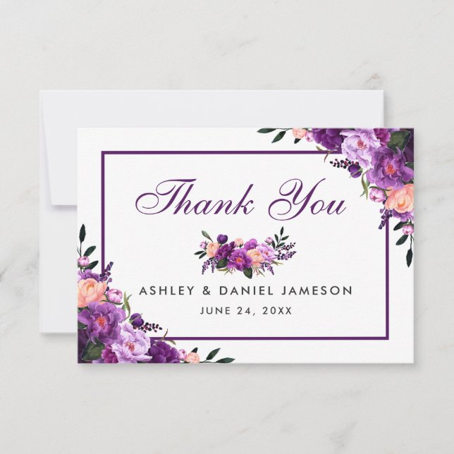 Ultra Violet Purple Floral Wedding Thank You PF (Front)