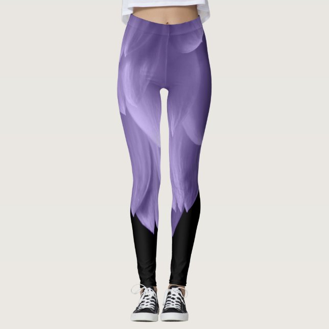 Ultra violet purple flower petals black leggings (Front)