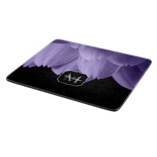 Ultra violet purple flower petals black Monogram Cutting Board