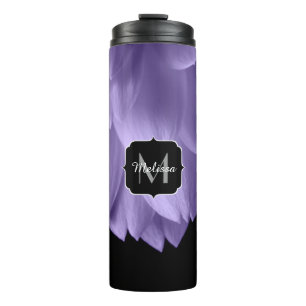 Ultra violet purple flower petals black Monogram Thermal Tumbler