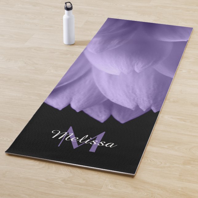 Ultra violet purple flower petals black Monogram Yoga Mat (In Situ)
