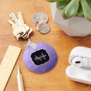 Ultra violet purple geometry mesh pattern Monogram Key Ring