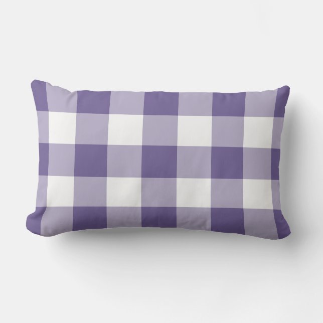 Ultra Violet Purple Gingham Pattern Chequered Lumbar Cushion (Front)