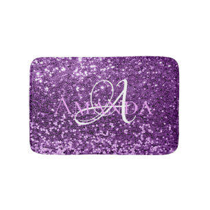 Ultra Violet Purple Glitter Name Monogram Bath Mat