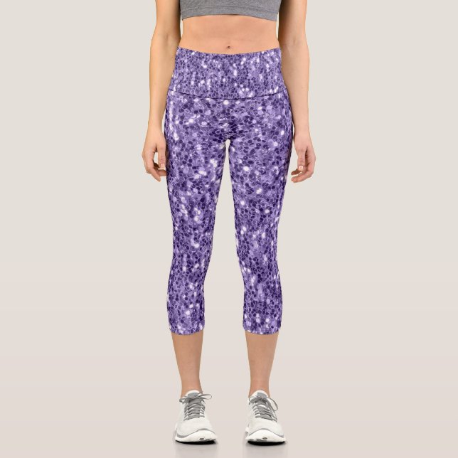 Ultra violet purple glitter sparkles capri leggings (Front)