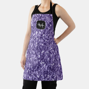 Ultra violet purple glitter sparkles Monogram Apron