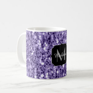 Ultra violet purple glitter sparkles Monogram Coffee Mug