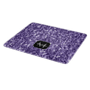 Ultra violet purple glitter sparkles Monogram Cutting Board
