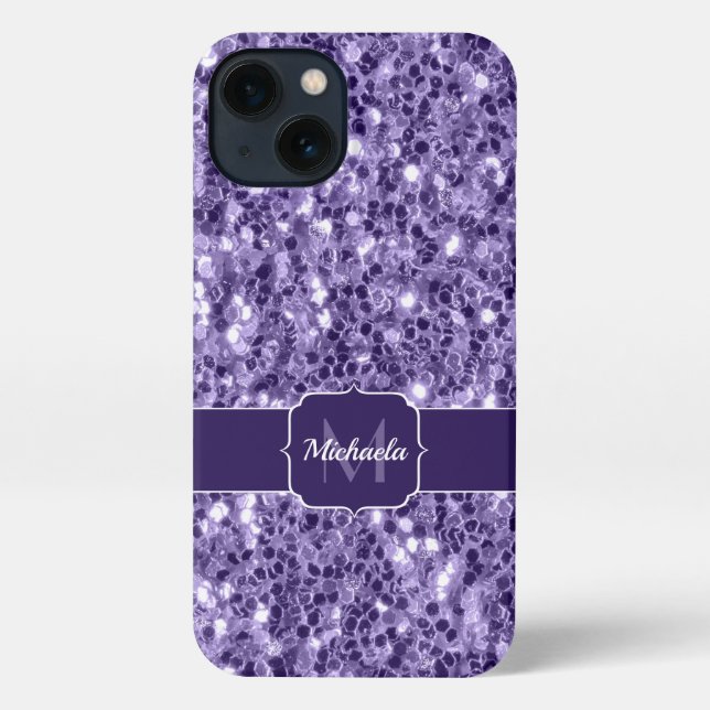 Ultra violet purple glitter sparkles Monogram iPhone Case (Back)