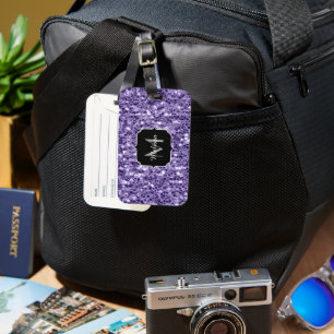 Ultra violet purple glitter sparkles Monogram Luggage Tag