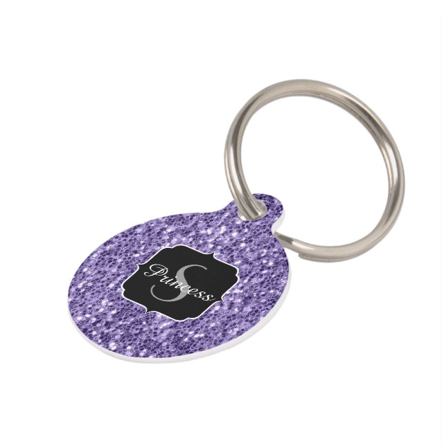 Ultra violet purple glitter sparkles Monogram Pet Tag (Side)