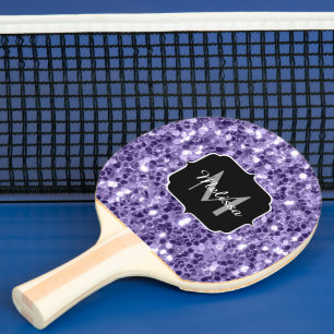 Ultra violet purple glitter sparkles Monogram Ping Pong Paddle