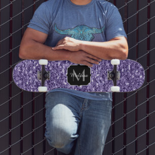 Ultra violet purple glitter sparkles Monogram Skateboard
