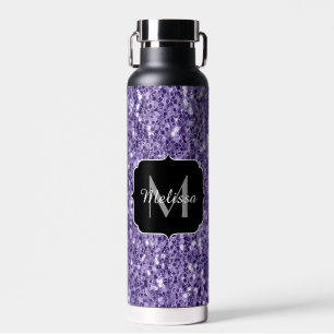 Ultra violet purple glitter sparkles Monogram Water Bottle