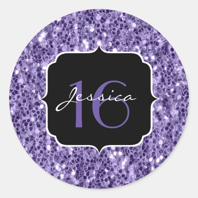 Ultra violet purple glitter sparkles Sweet 16 Classic Round Sticker (Front)