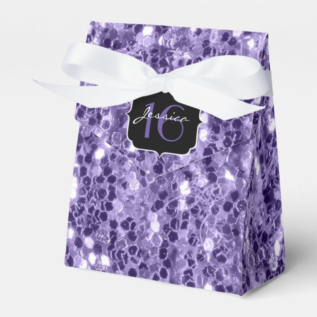 Ultra violet purple glitter sparkles Sweet 16 Favour Box (Front Side)