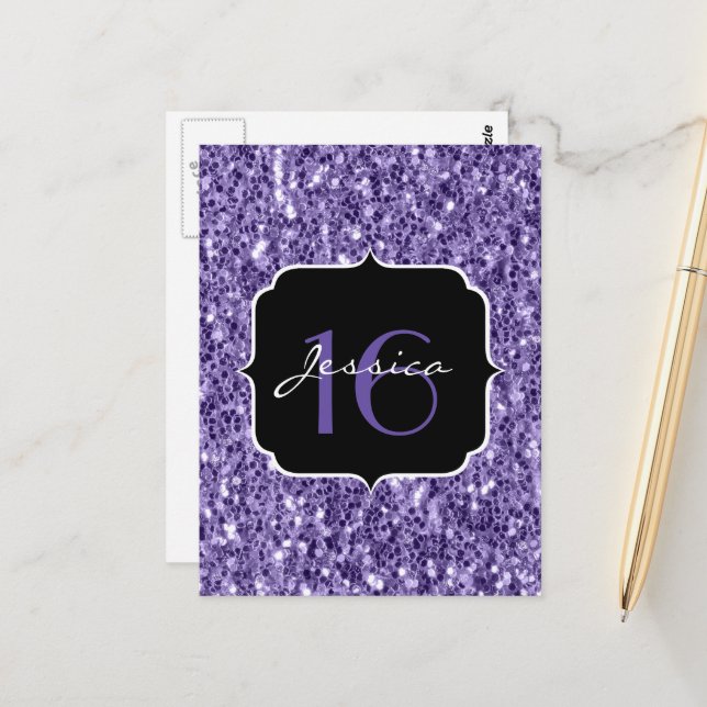 Ultra violet purple glitter sparkles Sweet 16 Postcard (Front/Back In Situ)