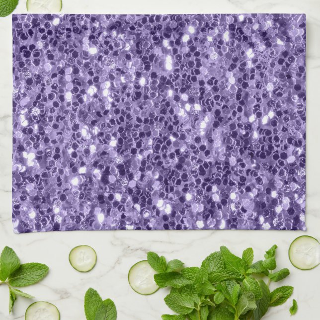 Ultra violet purple glitter sparkles tea towel (Folded)