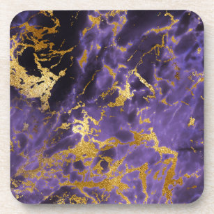 Ultra Violet Purple Gold Marble Metallic Foil Coaster