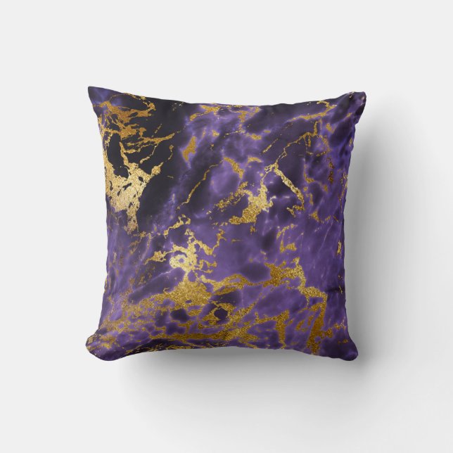Ultra Violet Purple Gold Marble Metallic Foil Cushion (Front)