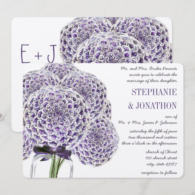 Ultra Violet Purple Mason Jar Wedding Invitations (Front/Back)