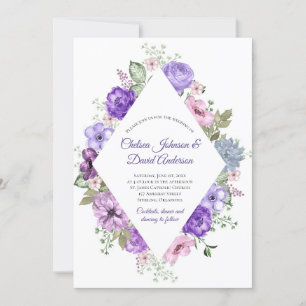 Ultra Violet Purple Pink Greenery Floral Wedding Announcement