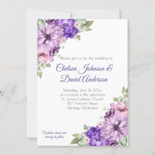 Ultra Violet Purple Pink Greenery Floral Wedding Announcement