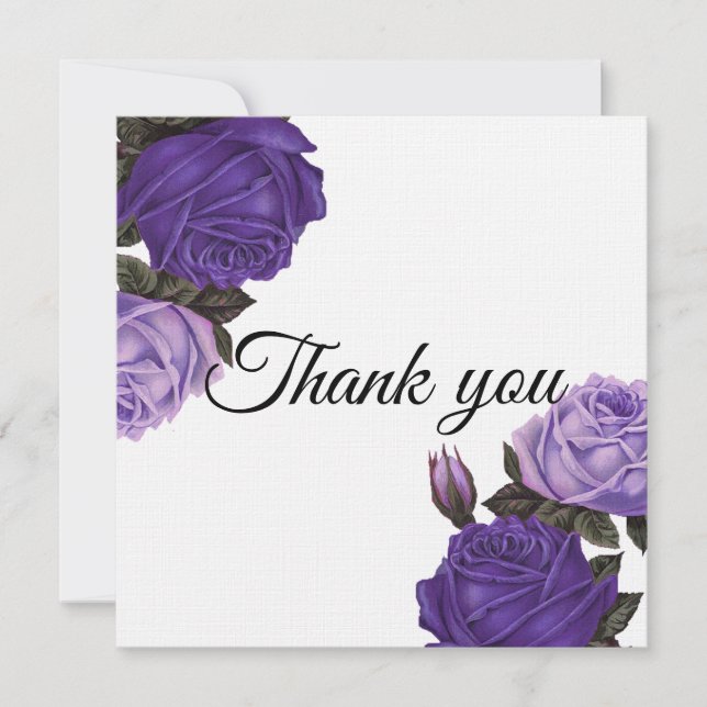 Ultra Violet Purple roses Wedding Thank you card (Front)