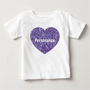 Ultra violet purple sparkles Heart Personalise Baby T-Shirt