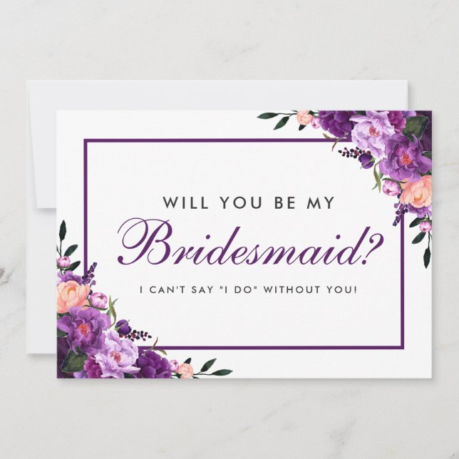 Ultra Violet Purple Watercolor Floral Bridesmaid F Invitation (Front)