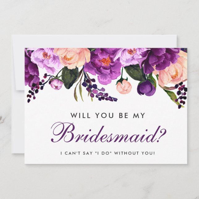 Ultra Violet Purple Watercolor Floral Bridesmaid P Invitation (Front)