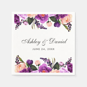Ultra Violet Purple Watercolor Floral Wedding G Napkin