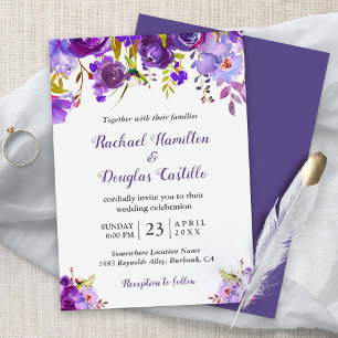 Ultra Violet Purple Watercolor Floral Wedding Invitation