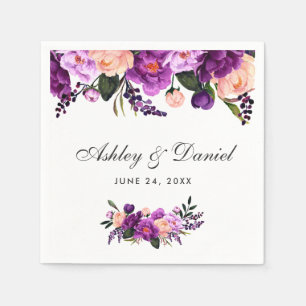 Ultra Violet Purple Watercolor Floral Wedding Napkin